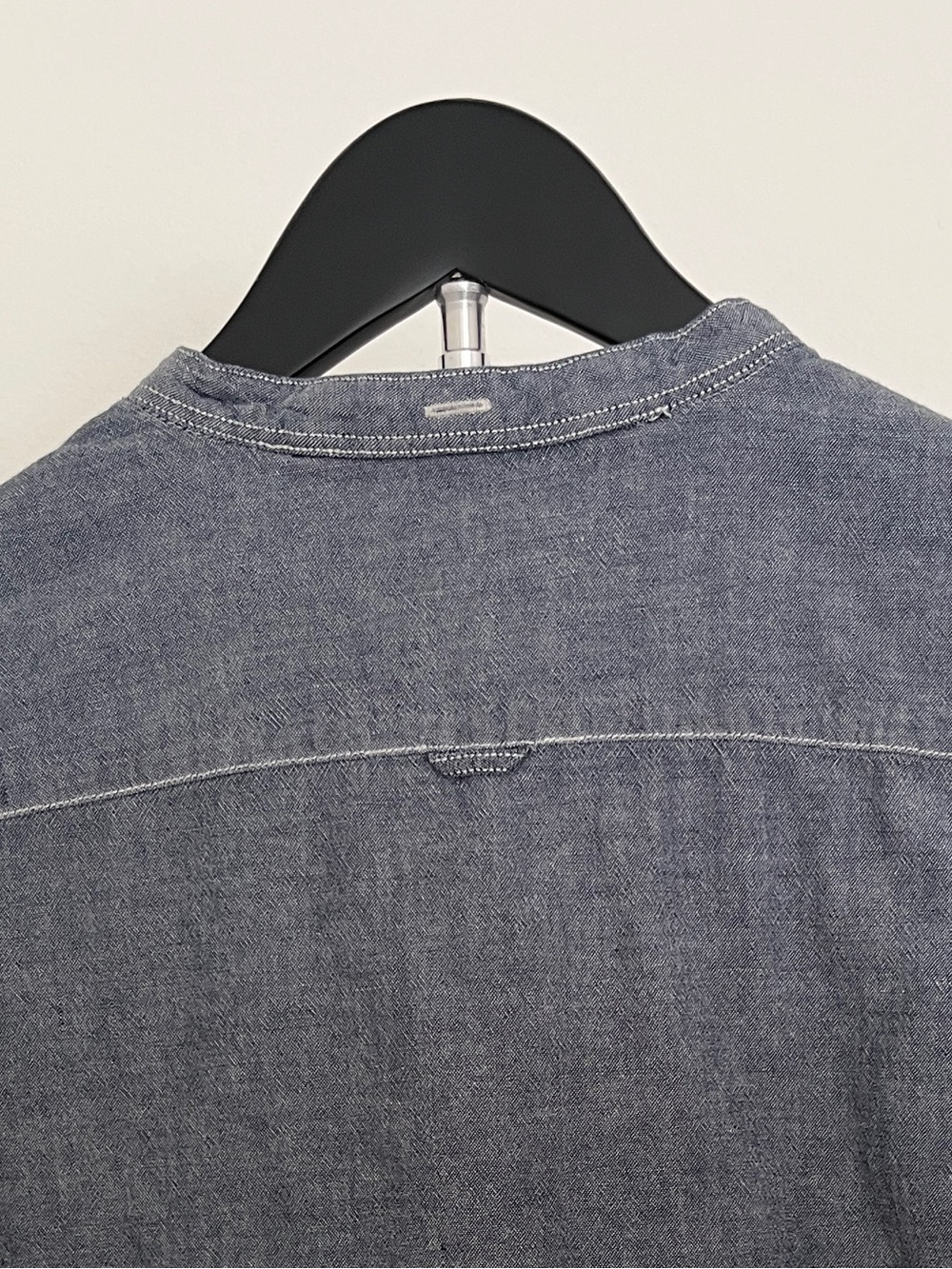 🇬🇧 AllSaints Cropped Band-Collar Chambray Top | London Cool | Small - Picture 8 of 11
